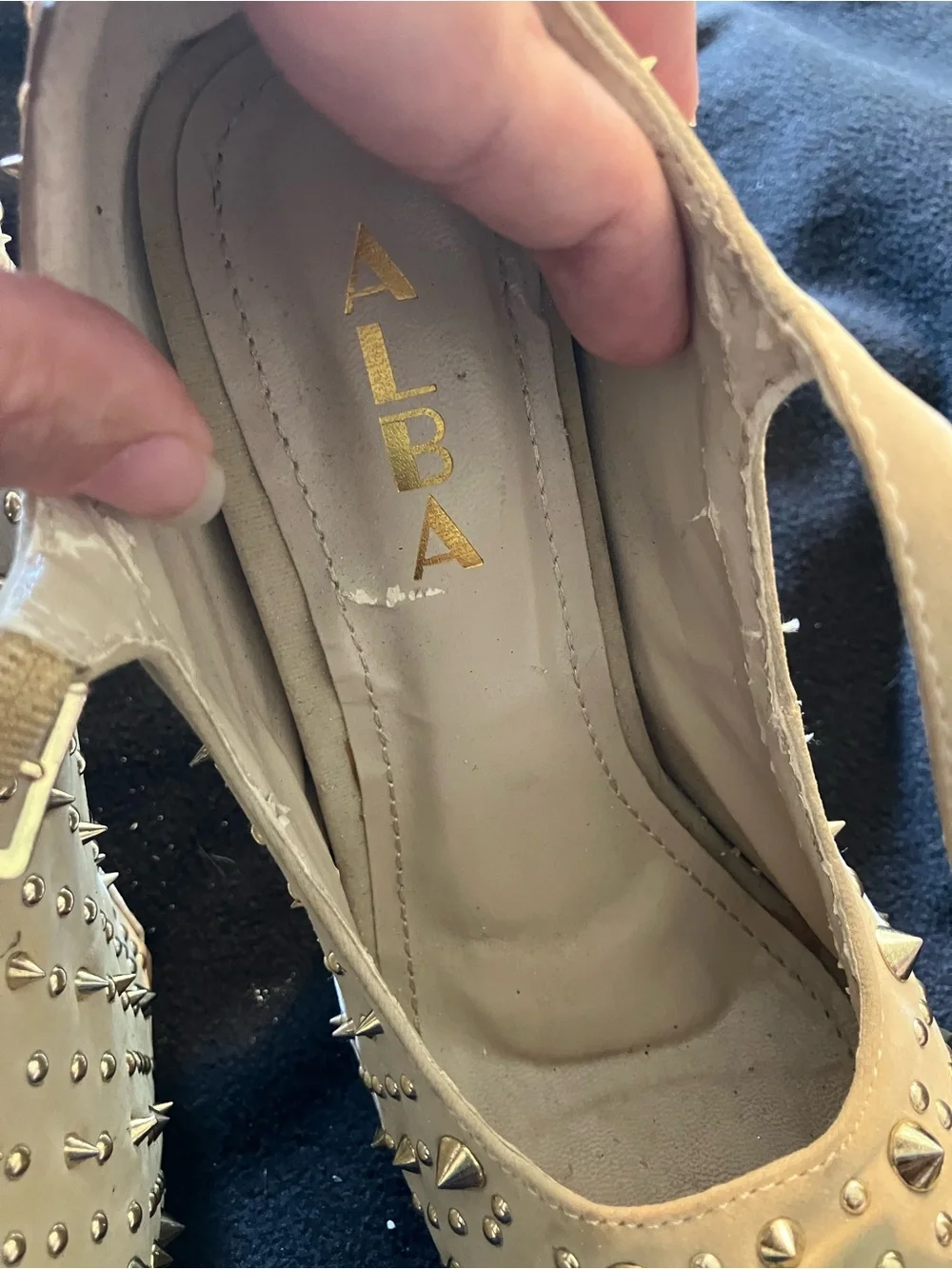 Alba Heel-less Platform Spiked Wedges 6.5 Suede Mary Jane
